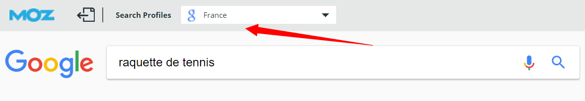 Чтобы использовать расширение, вам нужно будет создать бесплатный аккаунт Moz, а затем через несколько секунд настроить профиль поиска, выбрав страну Франция