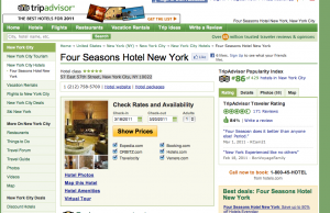 Поищите в Google Four Seasons New York, и эта страница TripAdvisor, наполненная рекламой, имеет высокий рейтинг: